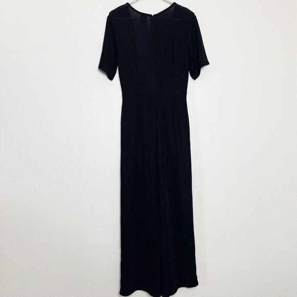 Minkpink Jumpsuit Small Black Shimmer Short Sleeve Ribbed Twist Front Lined Zip - Picture 16 of 16